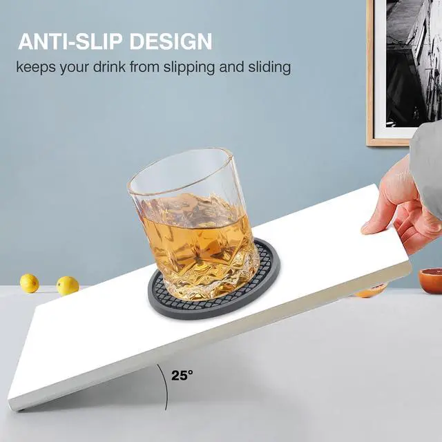 Alt view image 4 of 7 - 3 Pack Silicone Coasters for Drinks, Thickened Coaster with Deep Tray Grooved Design Cup Mat, Washable Heat Resistant Durable Non-Slip Coasters for Coffee Table Wooden Desk Kitchen Bar (Dark Grey)