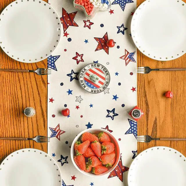 Alt view image 3 of 7 - Artoid Mode God Bless America Stars Patriotic 4th of July Table Runner, Memorial Day Kitchen Dining Table Decoration for Home Party Decor 13x72 Inch