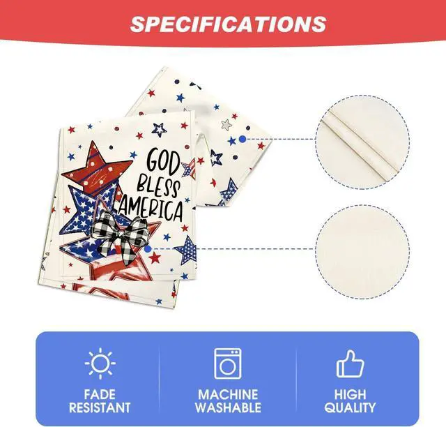 Alt view image 5 of 7 - Artoid Mode God Bless America Stars Patriotic 4th of July Table Runner, Memorial Day Kitchen Dining Table Decoration for Home Party Decor 13x72 Inch