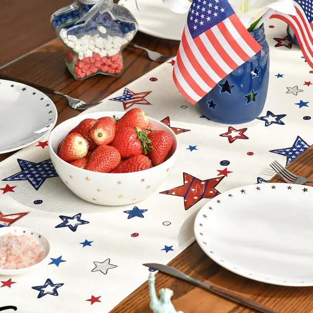 Alt view image 7 of 7 - Artoid Mode God Bless America Stars Patriotic 4th of July Table Runner, Memorial Day Kitchen Dining Table Decoration for Home Party Decor 13x72 Inch