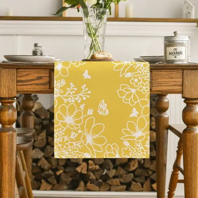 Alt view image 2 of 7 - Artoid Mode Yellow Bloom Flowers Butterfly Spring Table Runner, Seasonal Holiday Kitchen Dining Table Decoration for Home Party Indoor 13x72 Inch