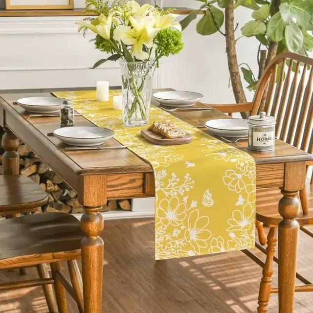 Alt view image 4 of 7 - Artoid Mode Yellow Bloom Flowers Butterfly Spring Table Runner, Seasonal Holiday Kitchen Dining Table Decoration for Home Party Indoor 13x72 Inch