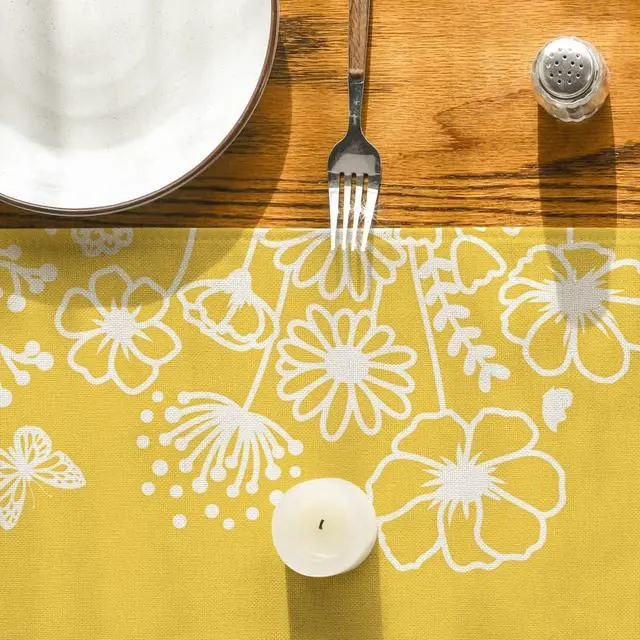 Alt view image 7 of 7 - Artoid Mode Yellow Bloom Flowers Butterfly Spring Table Runner, Seasonal Holiday Kitchen Dining Table Decoration for Home Party Indoor 13x72 Inch