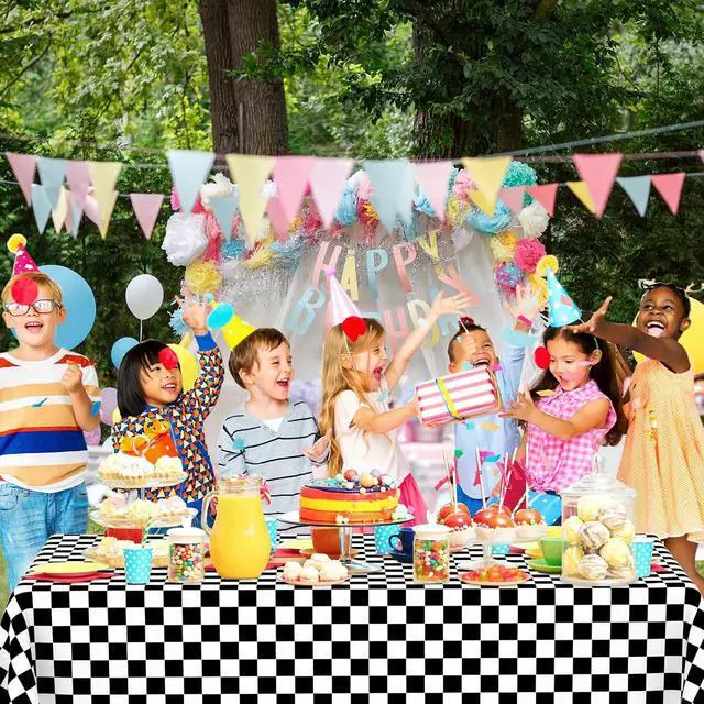 Alt view image 2 of 7 - 2 Pack Black and White Gingham Tablecloth Rectangular Buffalo Checkered Tablecloths Disposable Plastic Plaid Table Cover for Parties, Outdoor Picnic, Birthday, Wedding, Camping 54 × 108 Inch