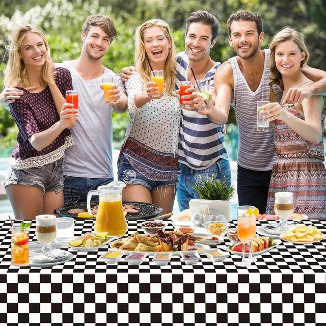 Alt view image 3 of 7 - 2 Pack Black and White Gingham Tablecloth Rectangular Buffalo Checkered Tablecloths Disposable Plastic Plaid Table Cover for Parties, Outdoor Picnic, Birthday, Wedding, Camping 54 × 108 Inch