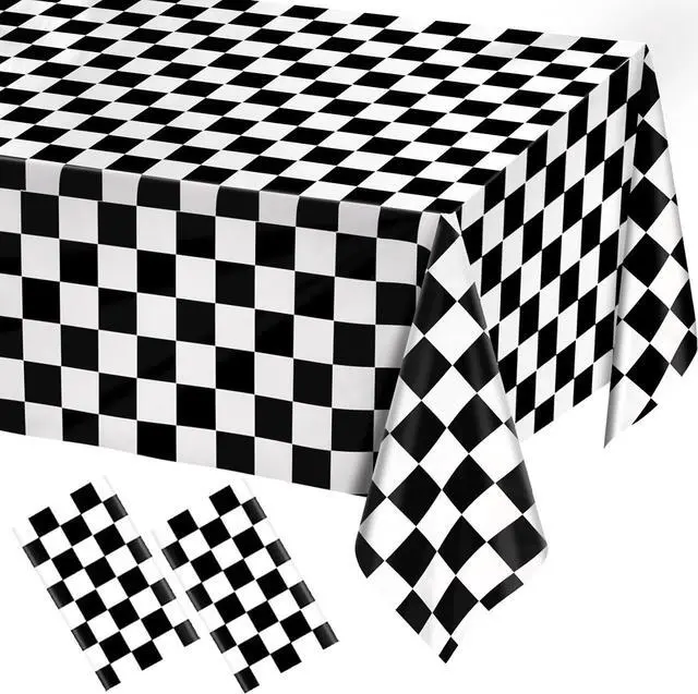 Main image of 2 Pack Black and White Gingham Tablecloth Rectangular Buffalo Checkered Tablecloths Disposable Plastic Plaid Table Cover for Parties, Outdoor Picnic, Birthday, Wedding, Camping 54 × 108 Inch