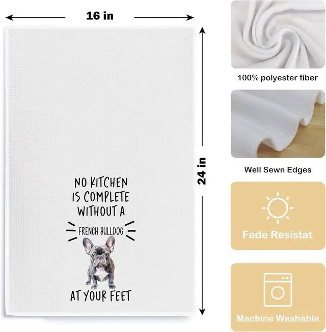 Alt view image 5 of 5 - French Bulldog Funny Kitchen Towels - Frenchie Mom Gifts, Dog Kitchen Towels, 16x24 Inches