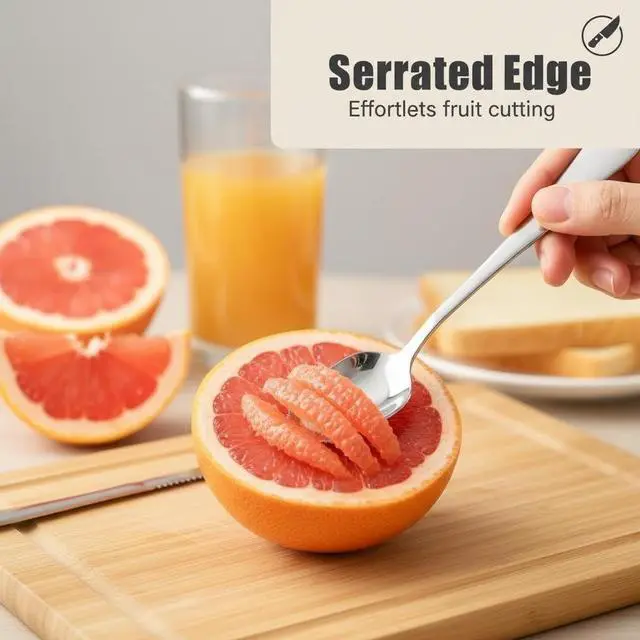 Alt view image 3 of 7 - 3Pcs Grapefruit Spoon & Knife Set, Stainless Steel Grapefruit Spoon with Serrated Edge, Silver Multi-Use Kitchen Tool for Citrus, Kiwi, Dessert, Avocado & More