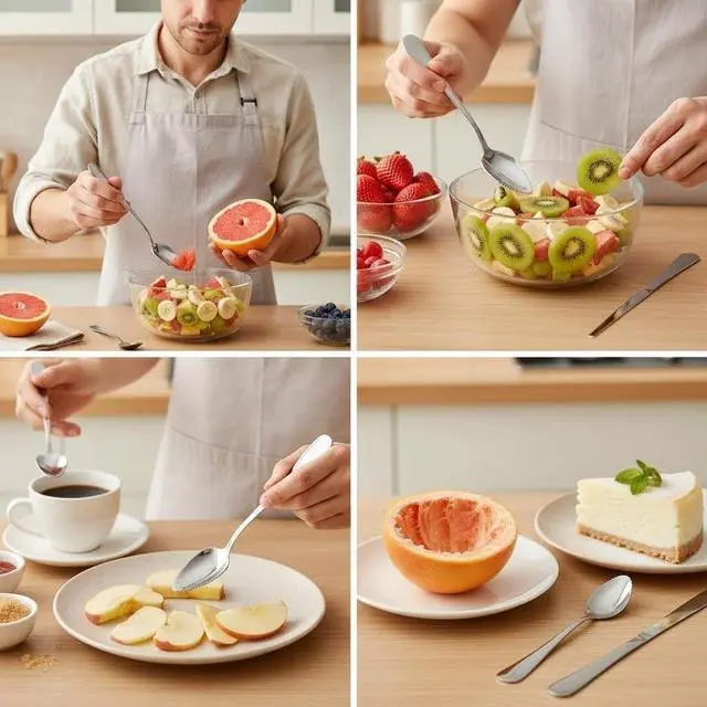 Alt view image 5 of 7 - 3Pcs Grapefruit Spoon & Knife Set, Stainless Steel Grapefruit Spoon with Serrated Edge, Silver Multi-Use Kitchen Tool for Citrus, Kiwi, Dessert, Avocado & More