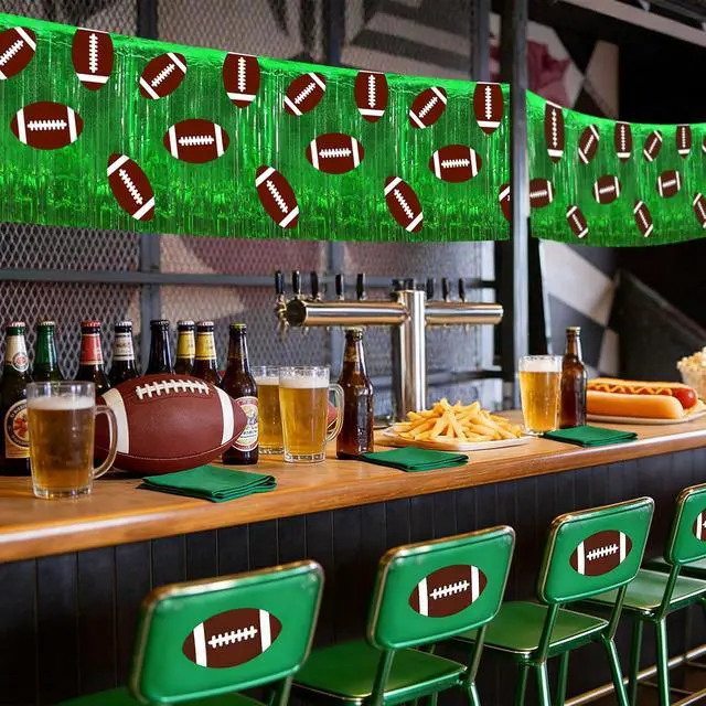 Alt view image 7 of 7 - 2 Pack Foil Fringe Tinsel Football Theme Table Skirt | 30 x 108 Inch Football Tablecloth Cover for Birthday Party Decoration
