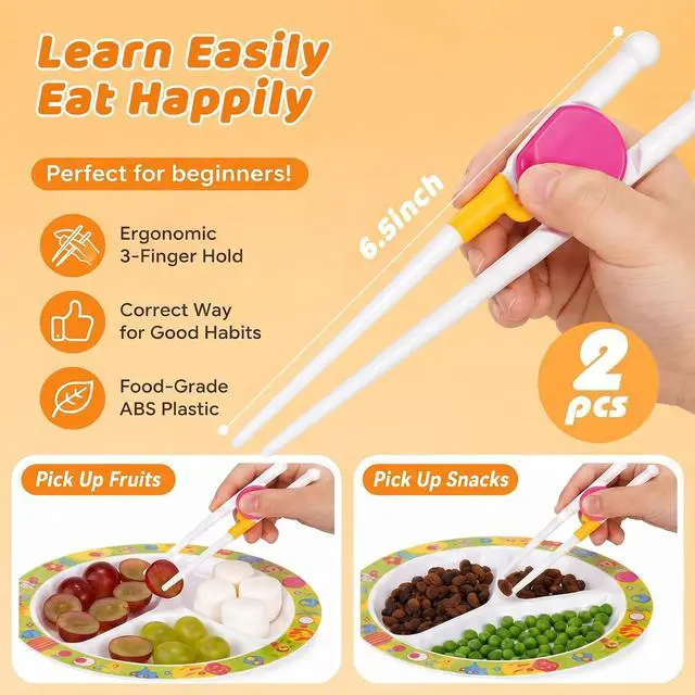 Alt view image 2 of 7 - Kids Chopsticks, 2 Pairs Training Chopsticks for Toddlers | Beginners Children Learning Practice, Hand Eye Coordination Development, Non, Slip Grip, Fun Everyday Dining Tool for Kids