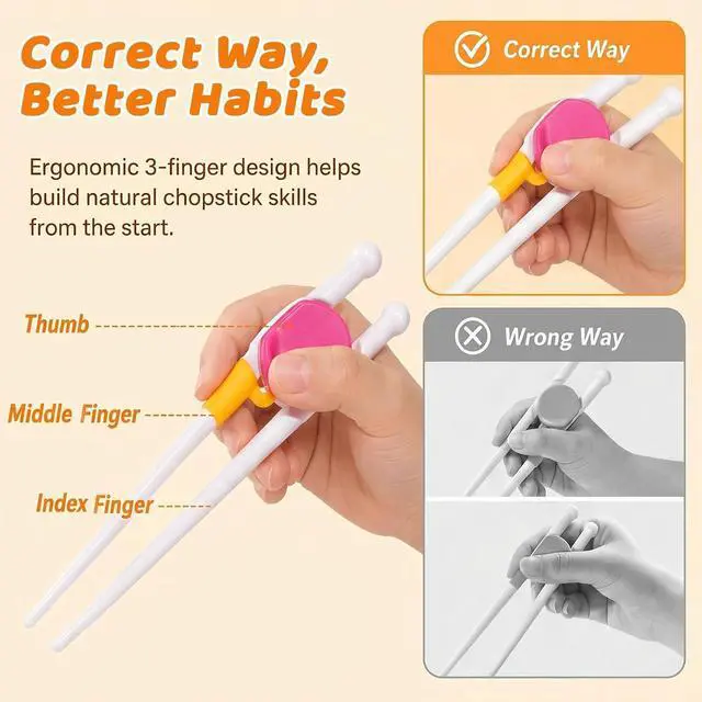 Alt view image 3 of 7 - Kids Chopsticks, 2 Pairs Training Chopsticks for Toddlers | Beginners Children Learning Practice, Hand Eye Coordination Development, Non, Slip Grip, Fun Everyday Dining Tool for Kids