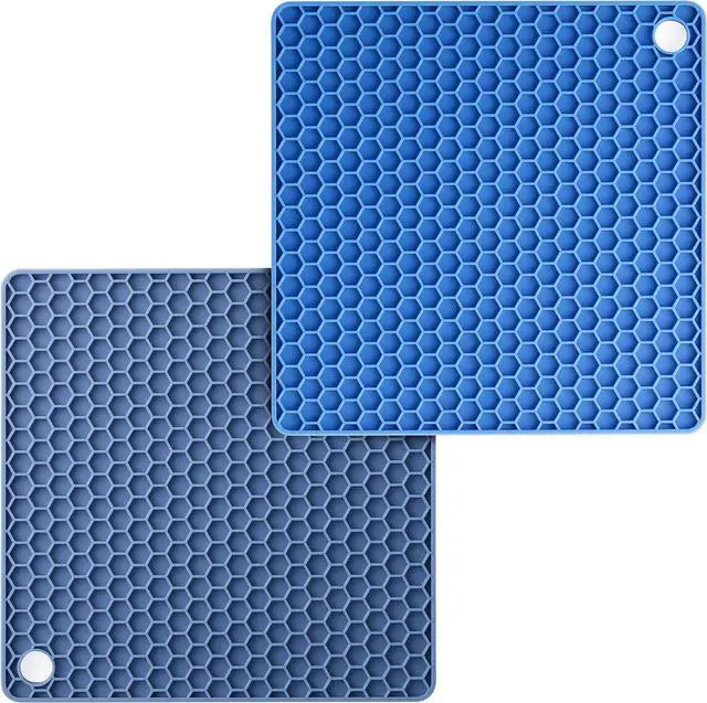 Main image of BTaT- Silicone Trivet Mats, 2 Pack, Blue, Heat & Stain Resistant | Non Slip Hot Pads Kitchen Potholders Jar Opener Spoon Holder Food Grade Silicone