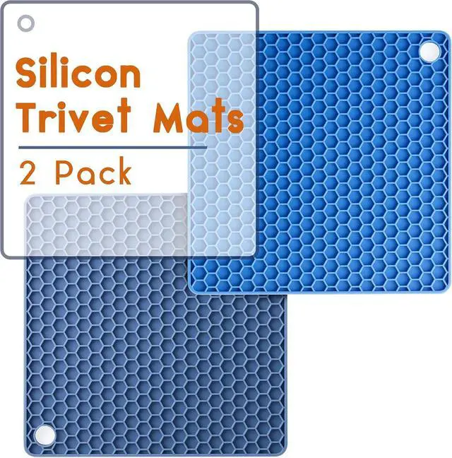 Alt view image 2 of 7 - BTaT- Silicone Trivet Mats, 2 Pack, Blue, Heat & Stain Resistant | Non Slip Hot Pads Kitchen Potholders Jar Opener Spoon Holder Food Grade Silicone