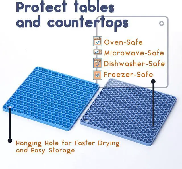 Alt view image 4 of 7 - BTaT- Silicone Trivet Mats, 2 Pack, Blue, Heat & Stain Resistant | Non Slip Hot Pads Kitchen Potholders Jar Opener Spoon Holder Food Grade Silicone