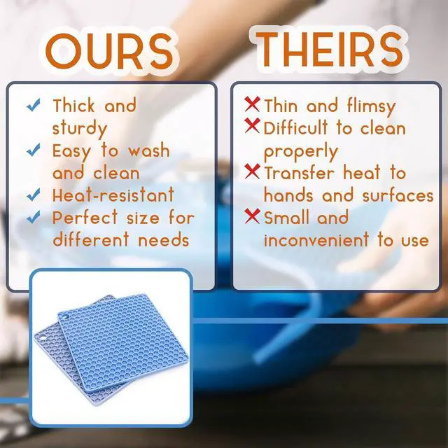Alt view image 5 of 7 - BTaT- Silicone Trivet Mats, 2 Pack, Blue, Heat & Stain Resistant | Non Slip Hot Pads Kitchen Potholders Jar Opener Spoon Holder Food Grade Silicone