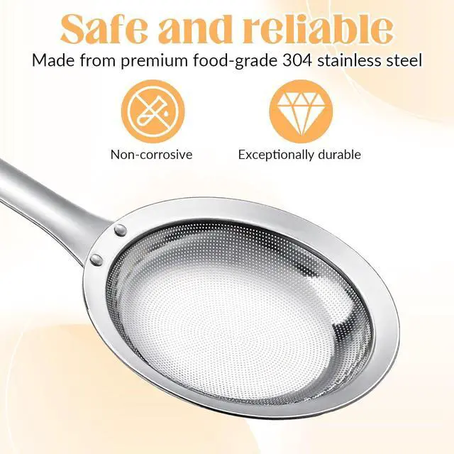 Alt view image 3 of 7 - Fat Skimmer Spoon Filter Grease Foam Fine Mesh Stainless Steel Sieve Colander, Fry Oil Filter for Cooking Extra Fine Strainer with Handle Handheld Sieve Spoon for Food Strainer Kitchen Gadget (Medium)