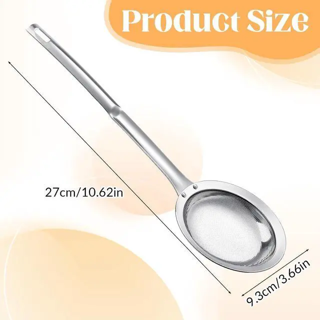 Alt view image 2 of 7 - Fat Skimmer Spoon Filter Grease Foam Fine Mesh Stainless Steel Sieve Colander, Fry Oil Filter for Cooking Extra Fine Strainer with Handle Handheld Sieve Spoon for Food Strainer Kitchen Gadget (Medium)