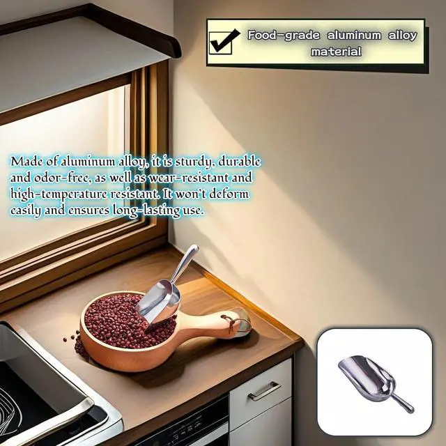 Alt view image 2 of 7 - Heavy Duty Cast Aluminum Ice Scoop with Ergonomic S-Curve Handle, Food Grade Rust-Resistant Kitchen Utility Scoop for Ice, Coffee, Popcorn, Flour, Sugar, Commercial Grade (M(12oz))