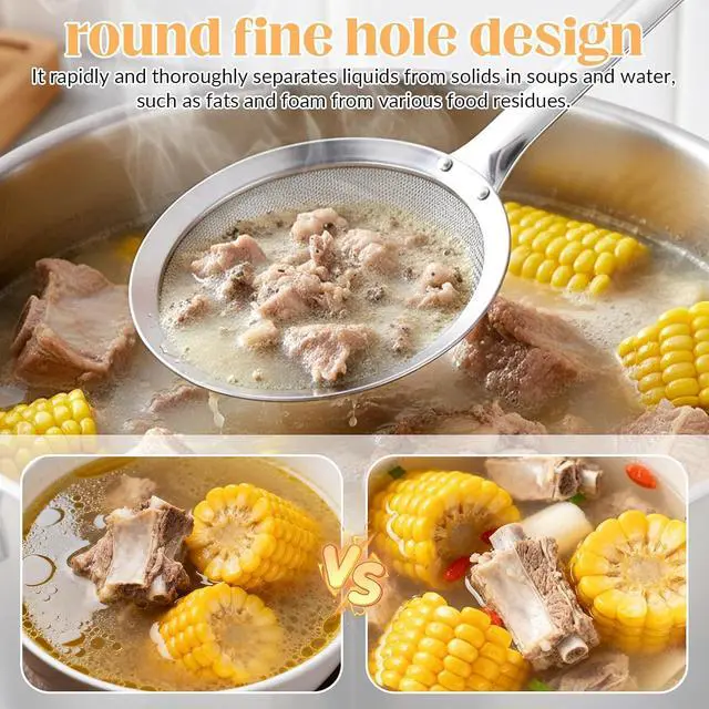 Alt view image 5 of 7 - Fat Skimmer Spoon Filter Grease Foam Fine Mesh Stainless Steel Sieve Colander, Fry Oil Filter for Cooking Extra Fine Strainer with Handle Handheld Sieve Spoon for Food Strainer Kitchen Gadget (Medium)