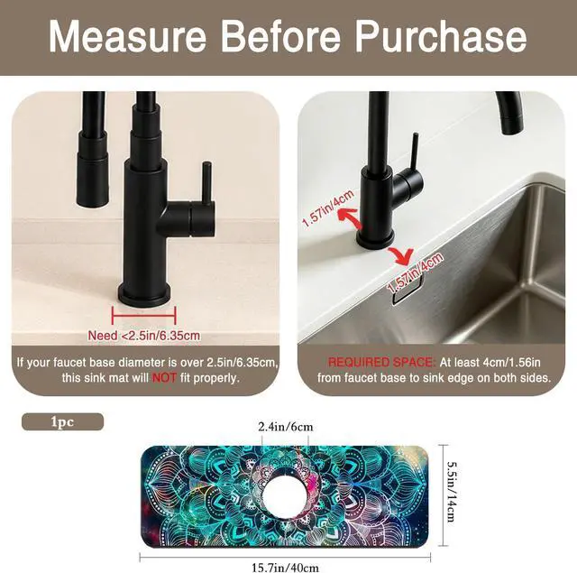 Alt view image 2 of 7 - Kitchen Faucet Mat Galaxy Mandala Geometric Star Field Sink Splash Guard Behind Faucet Draining Mat Kitchen Accessories Non-slip Easy to Clean for Bathroom & Kitchen 15"X5.5"