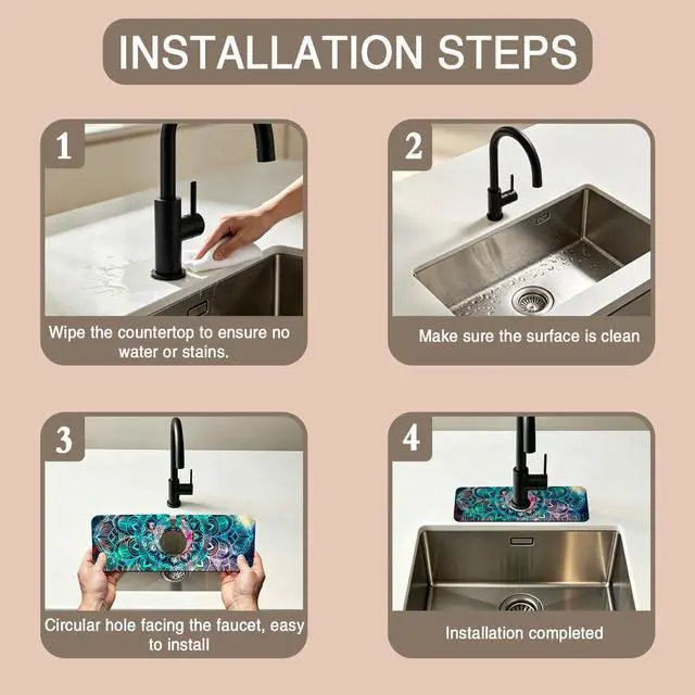 Alt view image 4 of 7 - Kitchen Faucet Mat Galaxy Mandala Geometric Star Field Sink Splash Guard Behind Faucet Draining Mat Kitchen Accessories Non-slip Easy to Clean for Bathroom & Kitchen 15"X5.5"