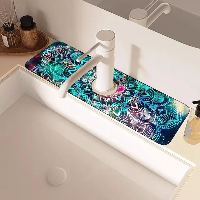 Alt view image 5 of 7 - Kitchen Faucet Mat Galaxy Mandala Geometric Star Field Sink Splash Guard Behind Faucet Draining Mat Kitchen Accessories Non-slip Easy to Clean for Bathroom & Kitchen 15"X5.5"