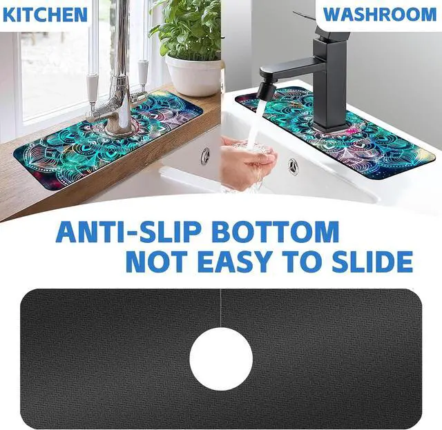 Alt view image 7 of 7 - Kitchen Faucet Mat Galaxy Mandala Geometric Star Field Sink Splash Guard Behind Faucet Draining Mat Kitchen Accessories Non-slip Easy to Clean for Bathroom & Kitchen 15"X5.5"