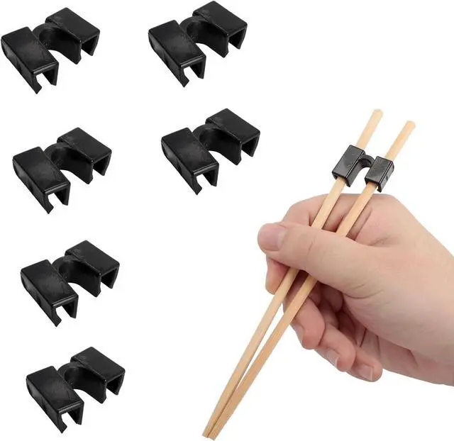 Main image of 6 Pcs Reusable Chopstick Trainers for Adults & Beginners, Black | Chopstick Learning Aids Help Guide Finger Placement for Practicing with Chinese, Japanese & Reusable Chopsticks