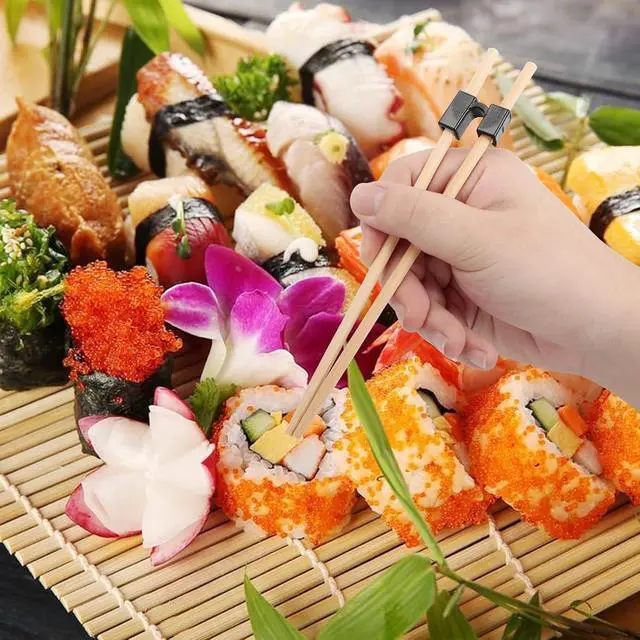 Alt view image 4 of 6 - 6 Pcs Reusable Chopstick Trainers for Adults & Beginners, Black | Chopstick Learning Aids Help Guide Finger Placement for Practicing with Chinese, Japanese & Reusable Chopsticks