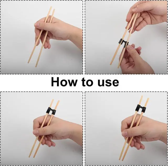 Alt view image 3 of 6 - 6 Pcs Reusable Chopstick Trainers for Adults & Beginners, Black | Chopstick Learning Aids Help Guide Finger Placement for Practicing with Chinese, Japanese & Reusable Chopsticks