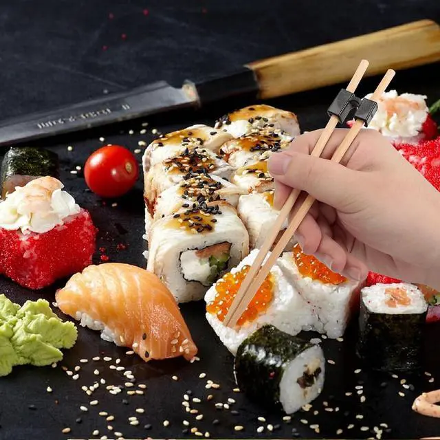 Alt view image 5 of 6 - 6 Pcs Reusable Chopstick Trainers for Adults & Beginners, Black | Chopstick Learning Aids Help Guide Finger Placement for Practicing with Chinese, Japanese & Reusable Chopsticks