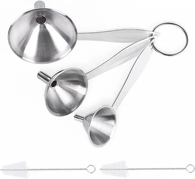 Main image of Stainless Steel Kitchen Funnels with Cleaning Brushes Small Funnels for Filling Bottles Mini Funnel Set for Liquid Oil Powder Spice Transfer Durable Metal Funnel Tools