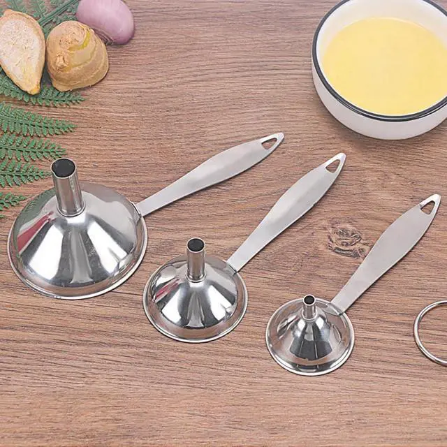 Alt view image 5 of 6 - Stainless Steel Kitchen Funnels with Cleaning Brushes Small Funnels for Filling Bottles Mini Funnel Set for Liquid Oil Powder Spice Transfer Durable Metal Funnel Tools