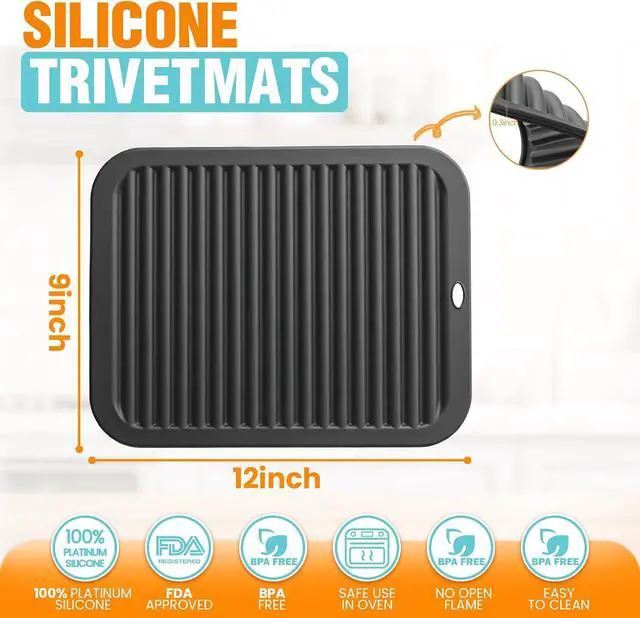 Alt view image 2 of 7 - Silicone Trivets for Hot Pots and Pans - 2 Heat Resistant Pot Holders Silicone Trivet Mat Multipurpose Counter Pads (Black)