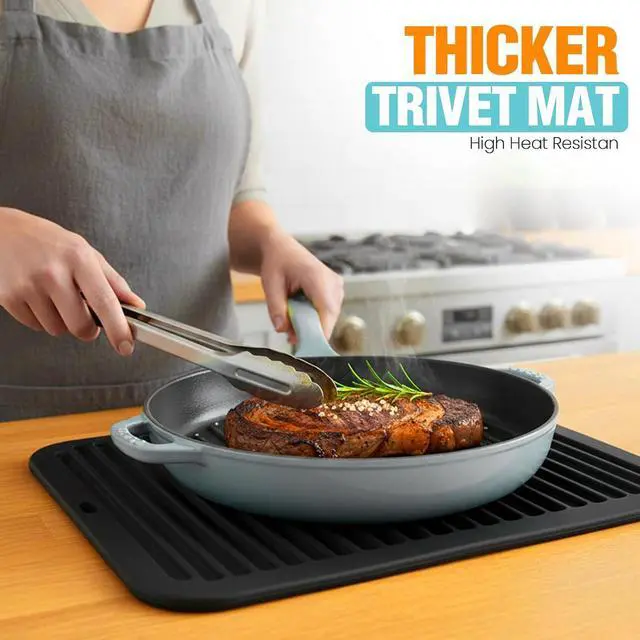 Alt view image 6 of 7 - Silicone Trivets for Hot Pots and Pans - 2 Heat Resistant Pot Holders Silicone Trivet Mat Multipurpose Counter Pads (Black)