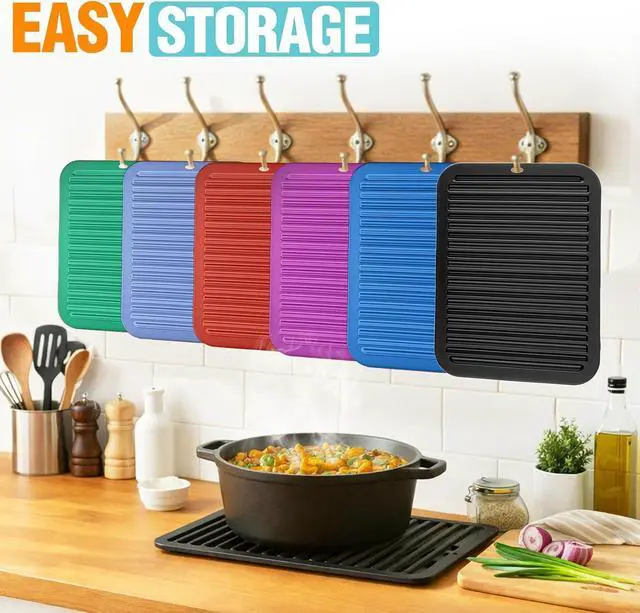 Alt view image 7 of 7 - Silicone Trivets for Hot Pots and Pans - 2 Heat Resistant Pot Holders Silicone Trivet Mat Multipurpose Counter Pads (Black)