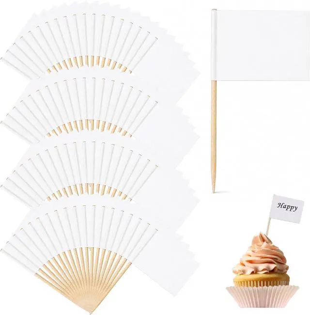 Main image of 100 PCS Blank Toothpick Flags, Cheese Markers Blank Cupcake Topper Sticks Food Signs for Party Buffet Cheese Labels White Decorative Toothpicks for Appetizers Sandwiches Food Fruit Party Decoration