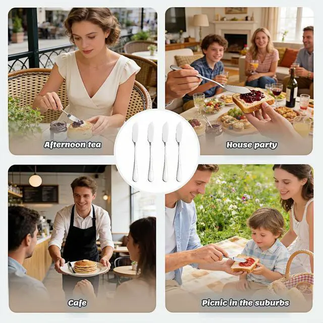 Alt view image 6 of 7 - Stainless Steel Butter Knife Set, Mirror Polished, 5.83 Inch, Dishwasher Safe, Versatile Spreader for Butter, Jam and Cream, 4 Pack
