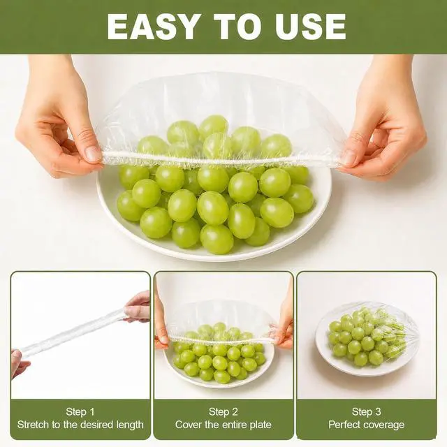 Alt view image 3 of 7 - 300PCS Bowl Covers for Bread Proofing QUINGLU Elastic Plastic Food Covers, BPA-Free Reusable Disposable Wraps, Thickened Shower Caps for Bowls, Plates, fruit, Leftovers & Outdoor Picnics
