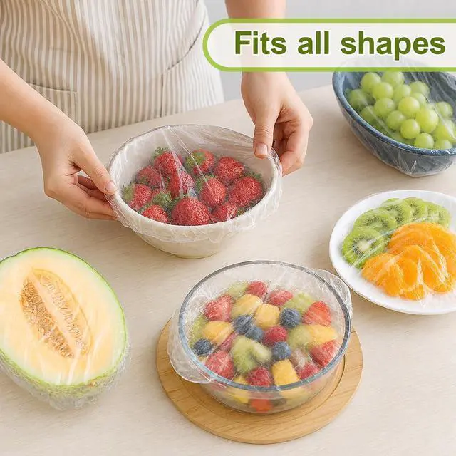 Alt view image 4 of 7 - 300PCS Bowl Covers for Bread Proofing QUINGLU Elastic Plastic Food Covers, BPA-Free Reusable Disposable Wraps, Thickened Shower Caps for Bowls, Plates, fruit, Leftovers & Outdoor Picnics
