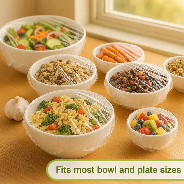 Alt view image 5 of 7 - 300PCS Bowl Covers for Bread Proofing QUINGLU Elastic Plastic Food Covers, BPA-Free Reusable Disposable Wraps, Thickened Shower Caps for Bowls, Plates, fruit, Leftovers & Outdoor Picnics