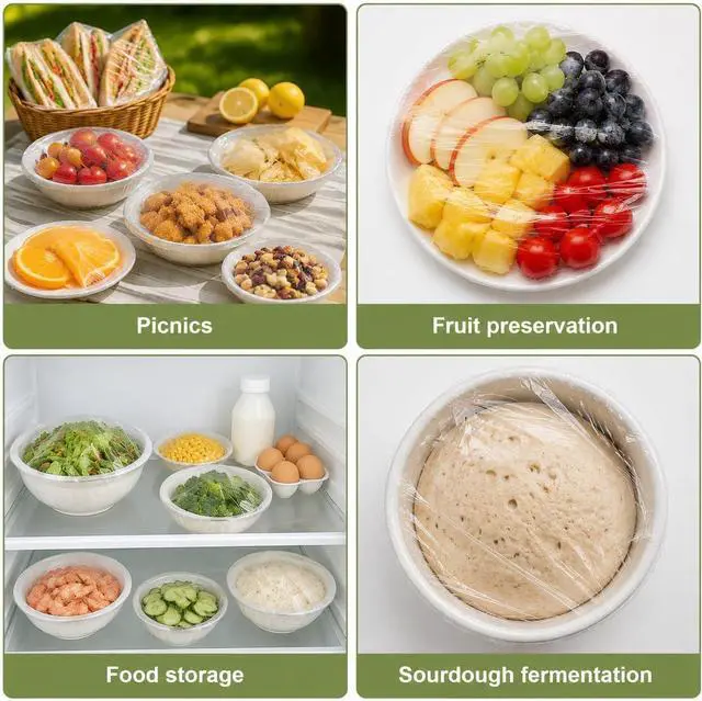 Alt view image 6 of 7 - 300PCS Bowl Covers for Bread Proofing QUINGLU Elastic Plastic Food Covers, BPA-Free Reusable Disposable Wraps, Thickened Shower Caps for Bowls, Plates, fruit, Leftovers & Outdoor Picnics