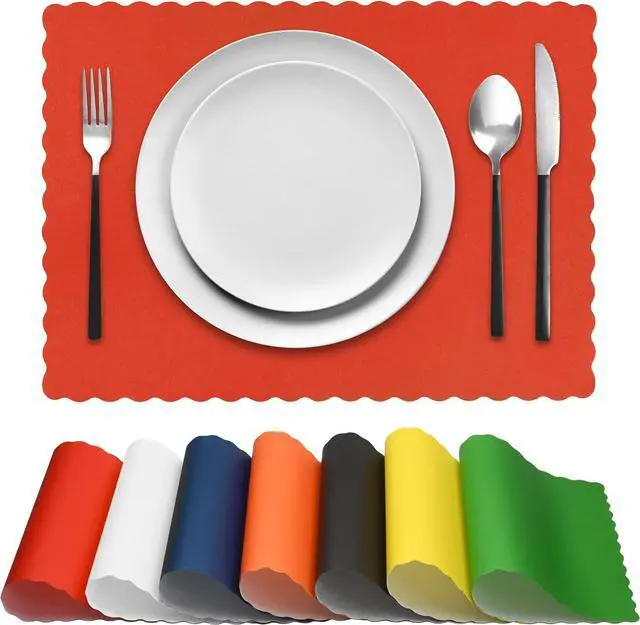 Alt view image 2 of 2 - Disposable Paper Placemats Premium, 50 Pack of Red Scalloped Edge Placemats, Perfect Size 10x 14
