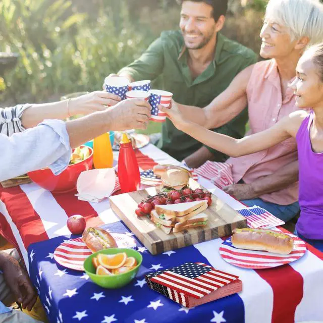 Alt view image 5 of 7 - Quera 60 Pack 4th of July Paper Napkins Patriotic American Flag Disposable Napkins 6.5'' X 6.5'' Stars And Stripes Cocktail Beverage Napkins Independence Day Home Kitchen Dinner Party Supplies