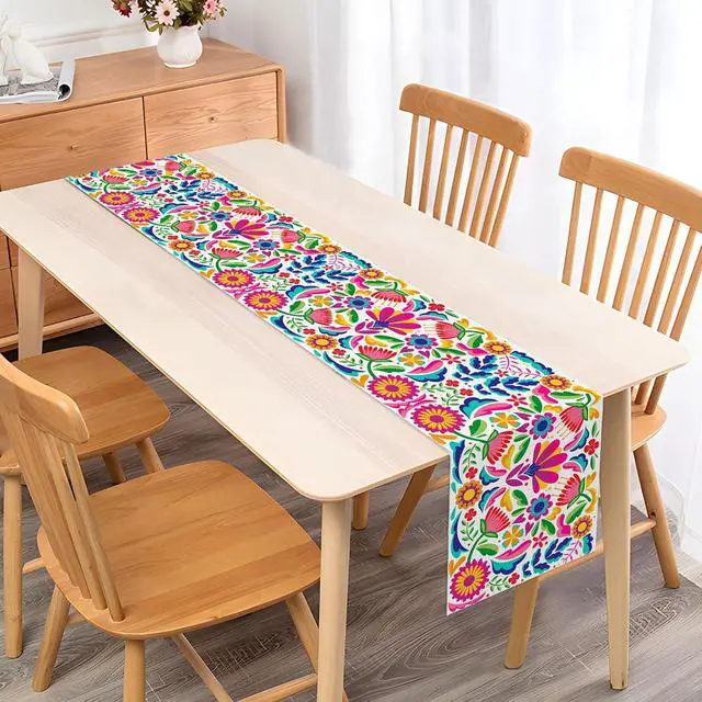 Alt view image 2 of 5 - Vohado Mexican Floral Table Runner Dia De Los Muertos Decoration Cinco De Mayo Let's Fiesta Party Supply Home Kitchen Altar Decor (13" x 72", Pattern-B)