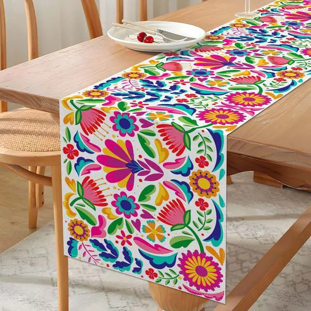Alt view image 4 of 5 - Vohado Mexican Floral Table Runner Dia De Los Muertos Decoration Cinco De Mayo Let's Fiesta Party Supply Home Kitchen Altar Decor (13" x 72", Pattern-B)