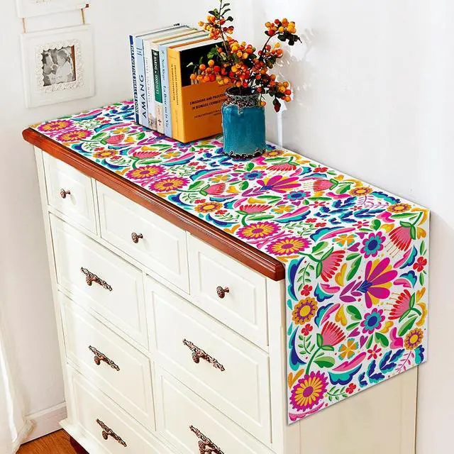 Alt view image 5 of 5 - Vohado Mexican Floral Table Runner Dia De Los Muertos Decoration Cinco De Mayo Let's Fiesta Party Supply Home Kitchen Altar Decor (13" x 72", Pattern-B)