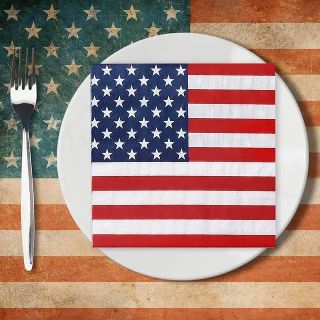 Alt view image 7 of 7 - Quera 60 Pack 4th of July Paper Napkins Patriotic American Flag Disposable Napkins 6.5'' X 6.5'' Stars And Stripes Cocktail Beverage Napkins Independence Day Home Kitchen Dinner Party Supplies