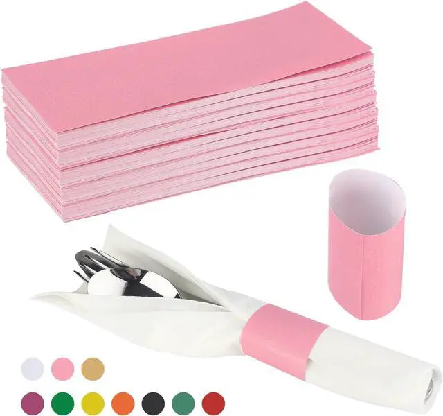 Main image of Germiwipe 500 Pcs Self-Adhesive Napkin Bands (Pink) | Disposable Paper Napkin Rings for Wrapping Silverware Baby Shower, Birthday & Bridal Shower